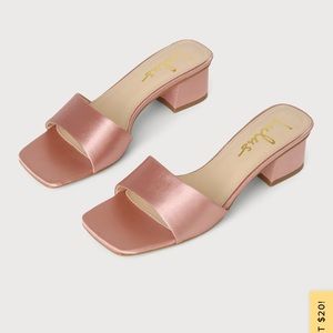Synia Blush Satin Block Heel Slide Sandals